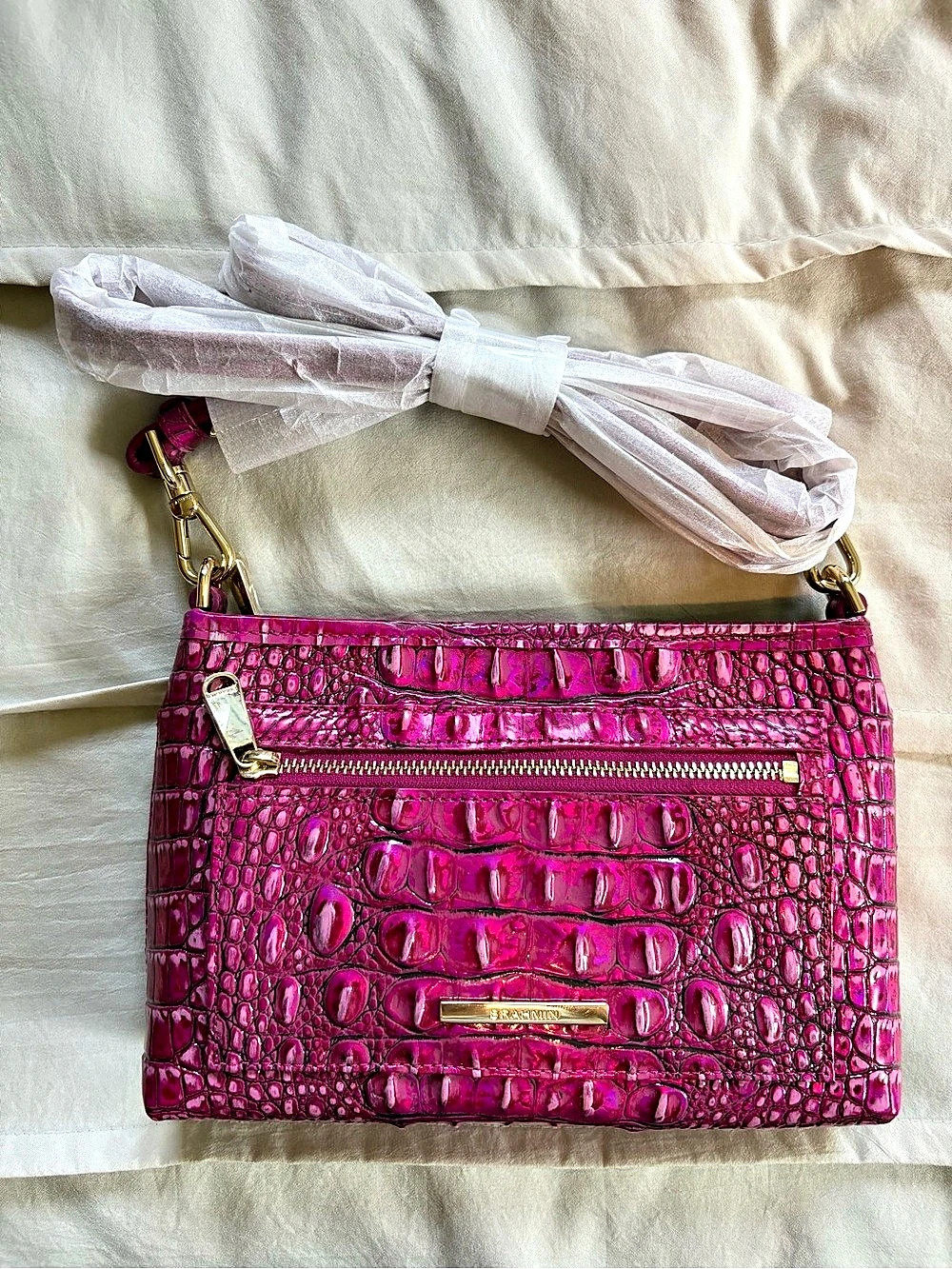 Brahmin Elaine Fuchsia Melbourne Crossbody Bag Pink